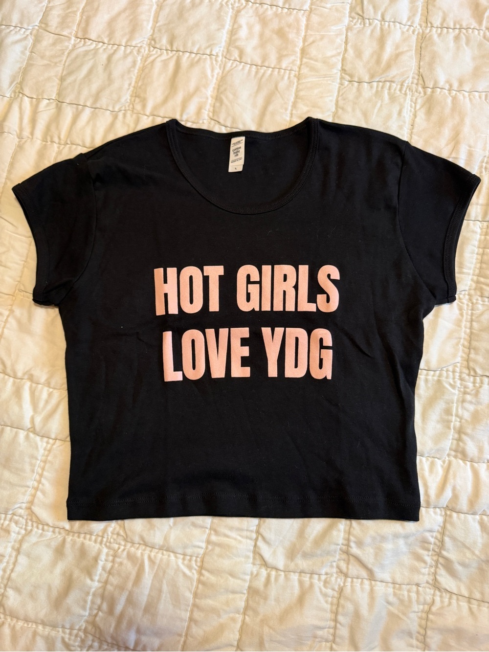 Black Crop Tee with Pink "HOT GIRLS LOVE YDG" Graphic